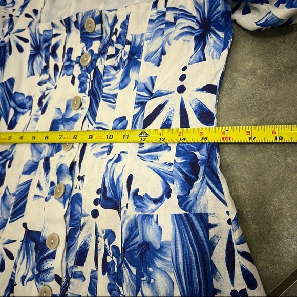 Caroline Constas white blue linen blend Garden tile Farm mini dress Sz 6 Party - Picture 14 of 15